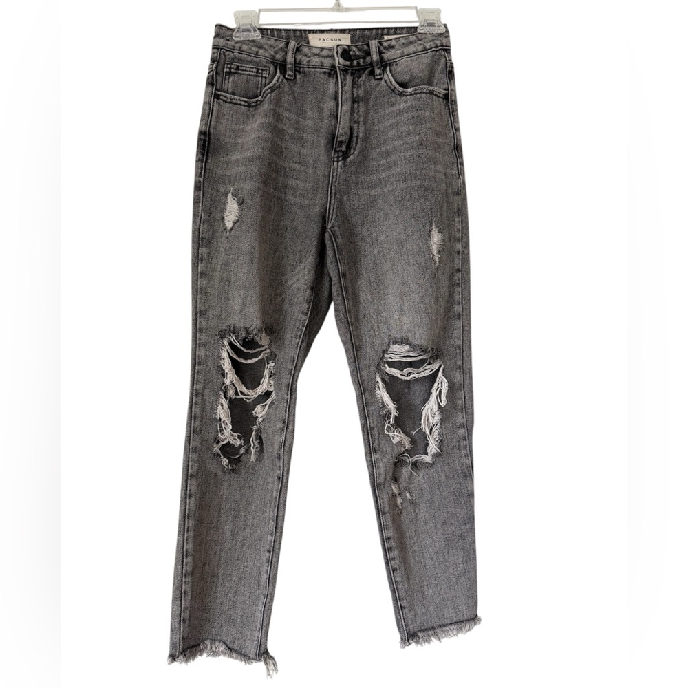 PACSUN Mom Jean Distressed Size 24 Raw Hem Washed Black